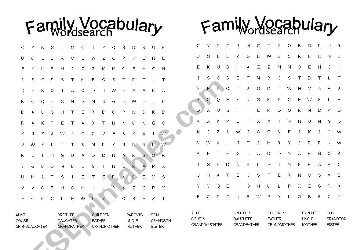 Family Wordsearch worksheet