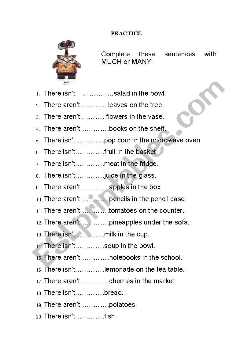 much - many worksheet