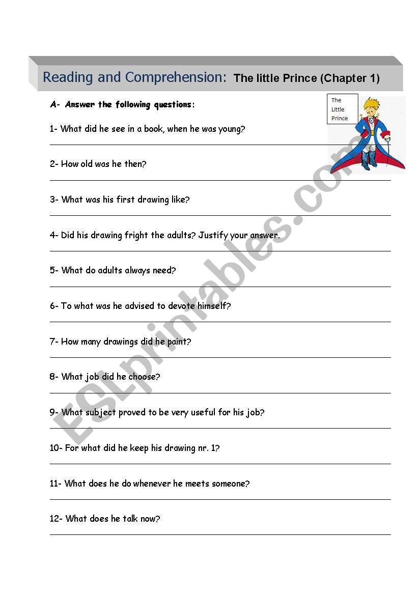 The little prince worksheet