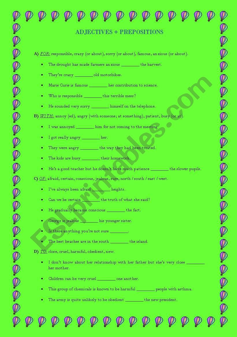 Adjectives+Prepositions worksheet