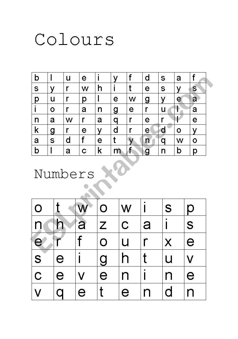 colours and numbers worksheet