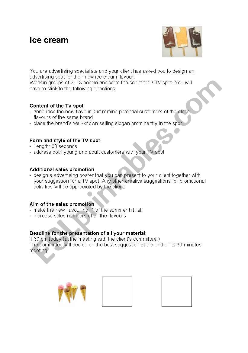 Ice Cream Advertising Spot worksheet