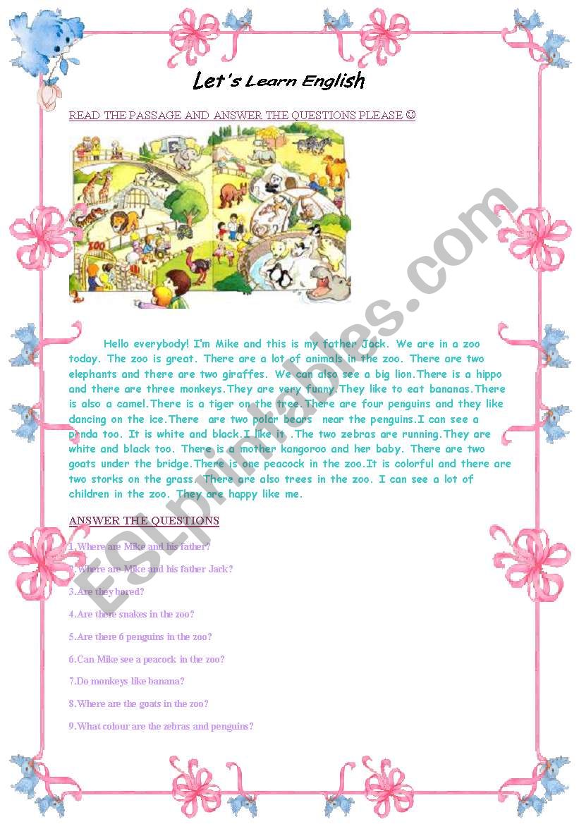 Zoo Adventures of Mike  :) worksheet