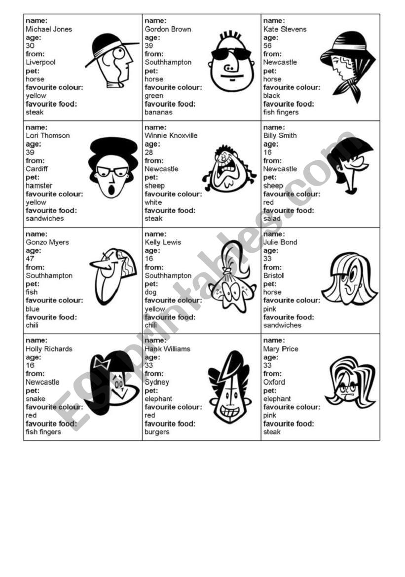 Murder Game - Cards 2/2 worksheet