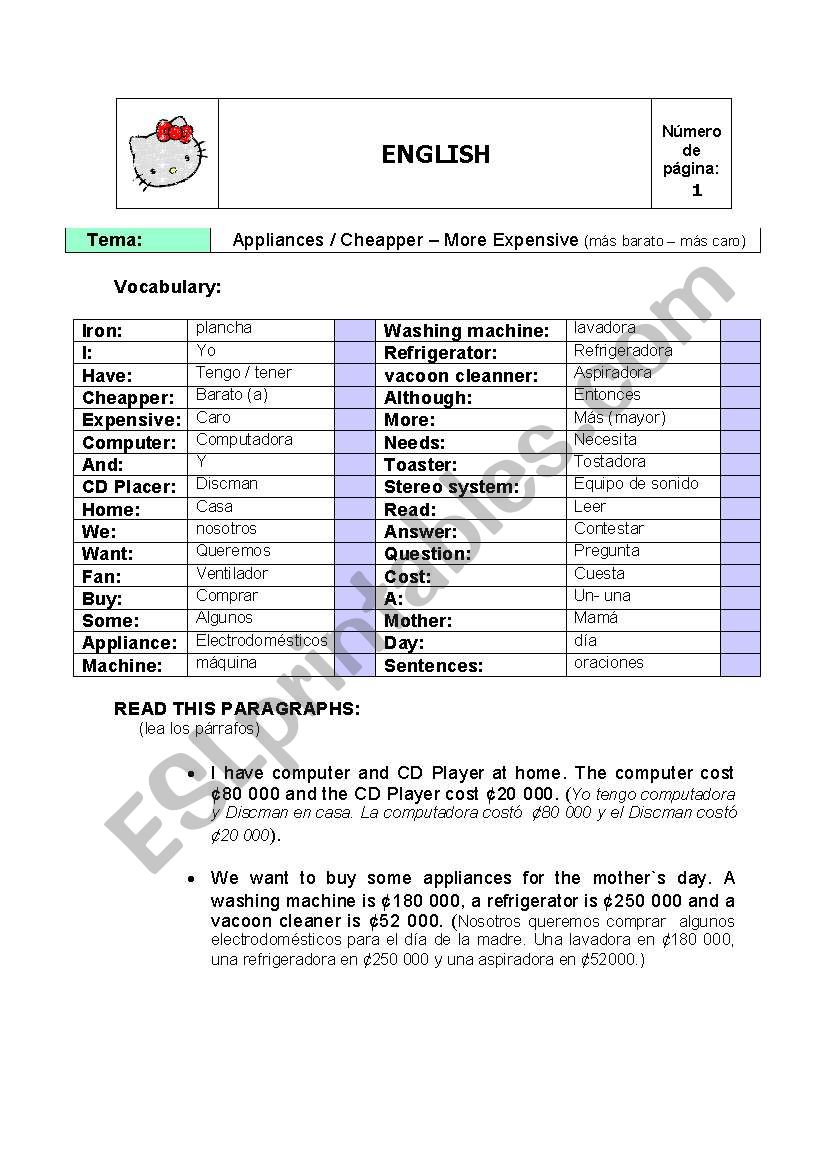 Appliances / Cheapper  More Expensive 