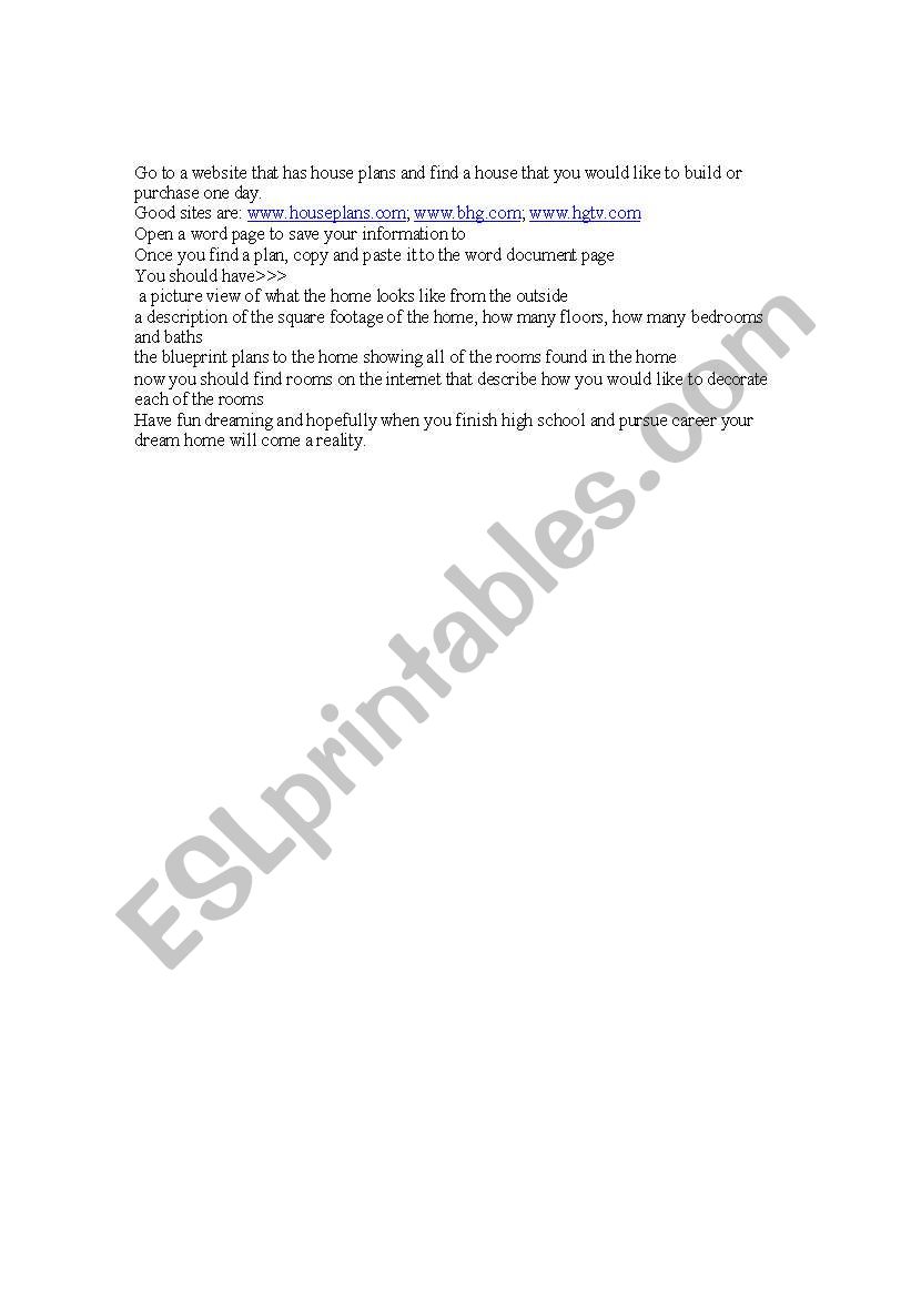 Housing Internet Activity worksheet