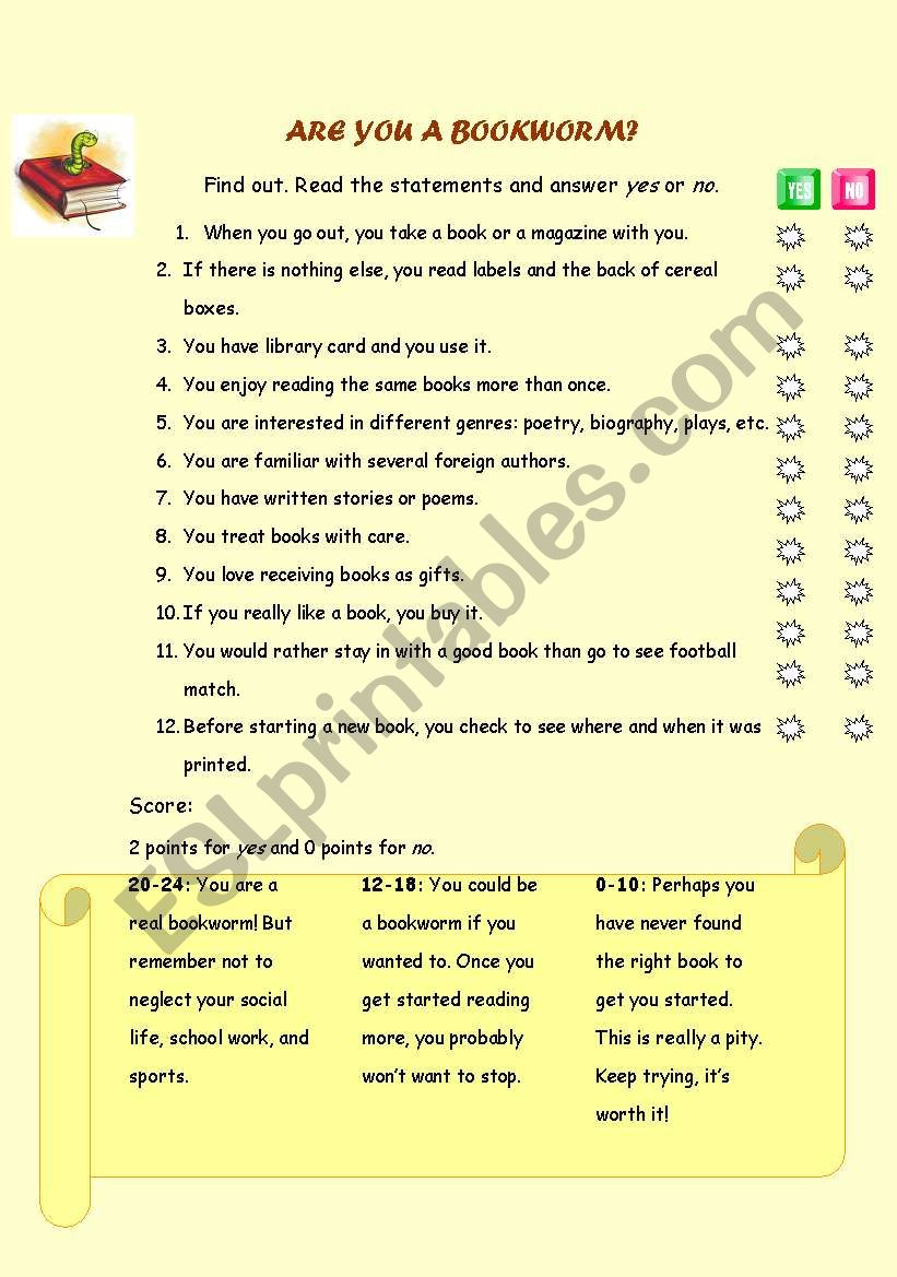 Are you a bookworm? worksheet