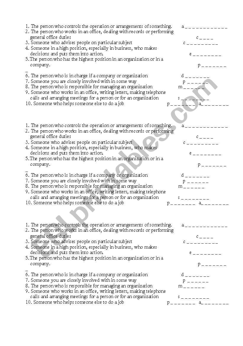 Jobs worksheet