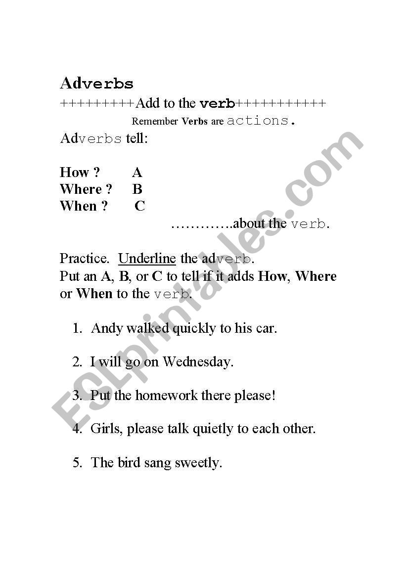 Adverbs worksheet
