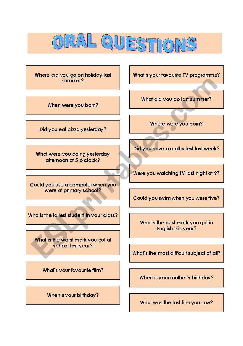 Oral Questions - Mixed Tenses worksheet