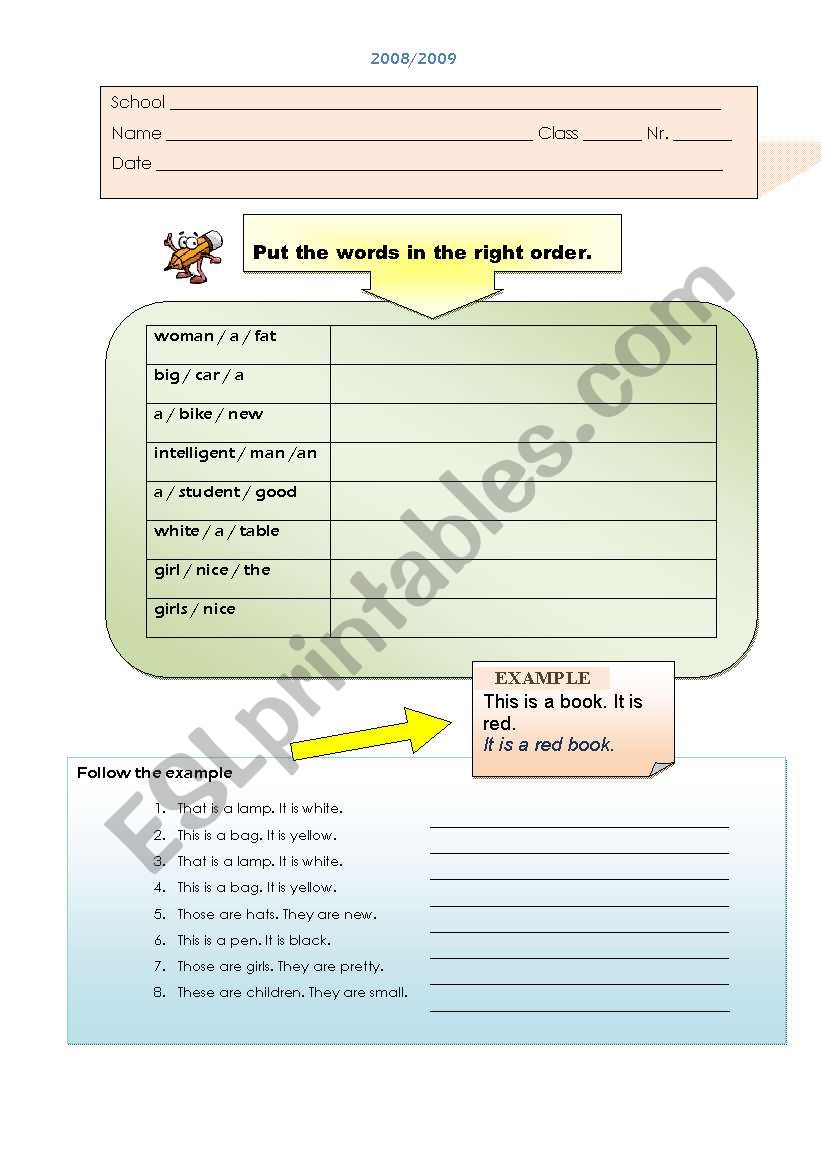 adjectives worksheet