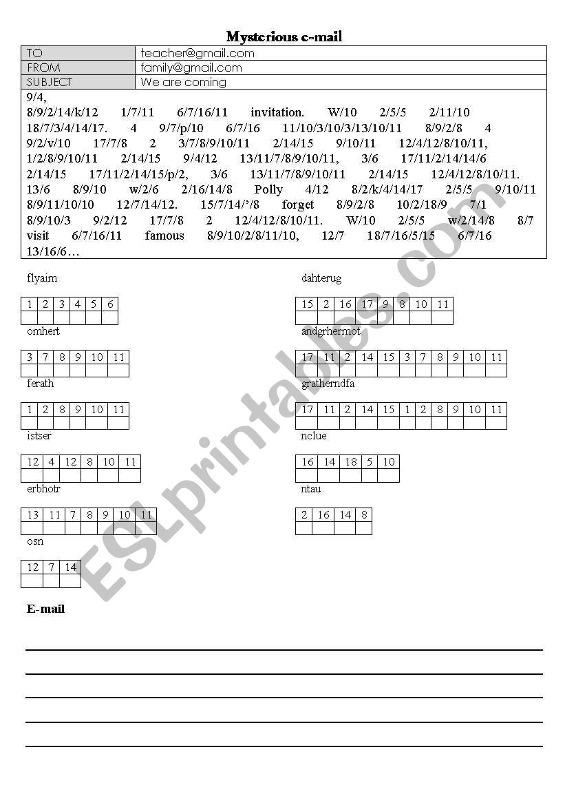 Mysterious Email worksheet