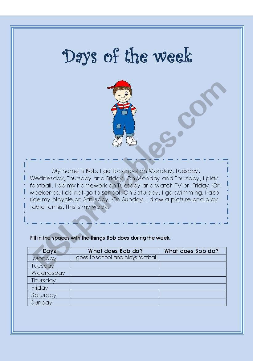 Days of the week worksheet