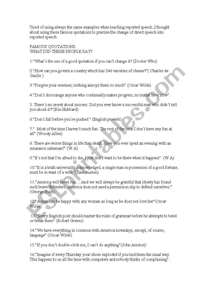 FAMOUS QUOTATIONS worksheet