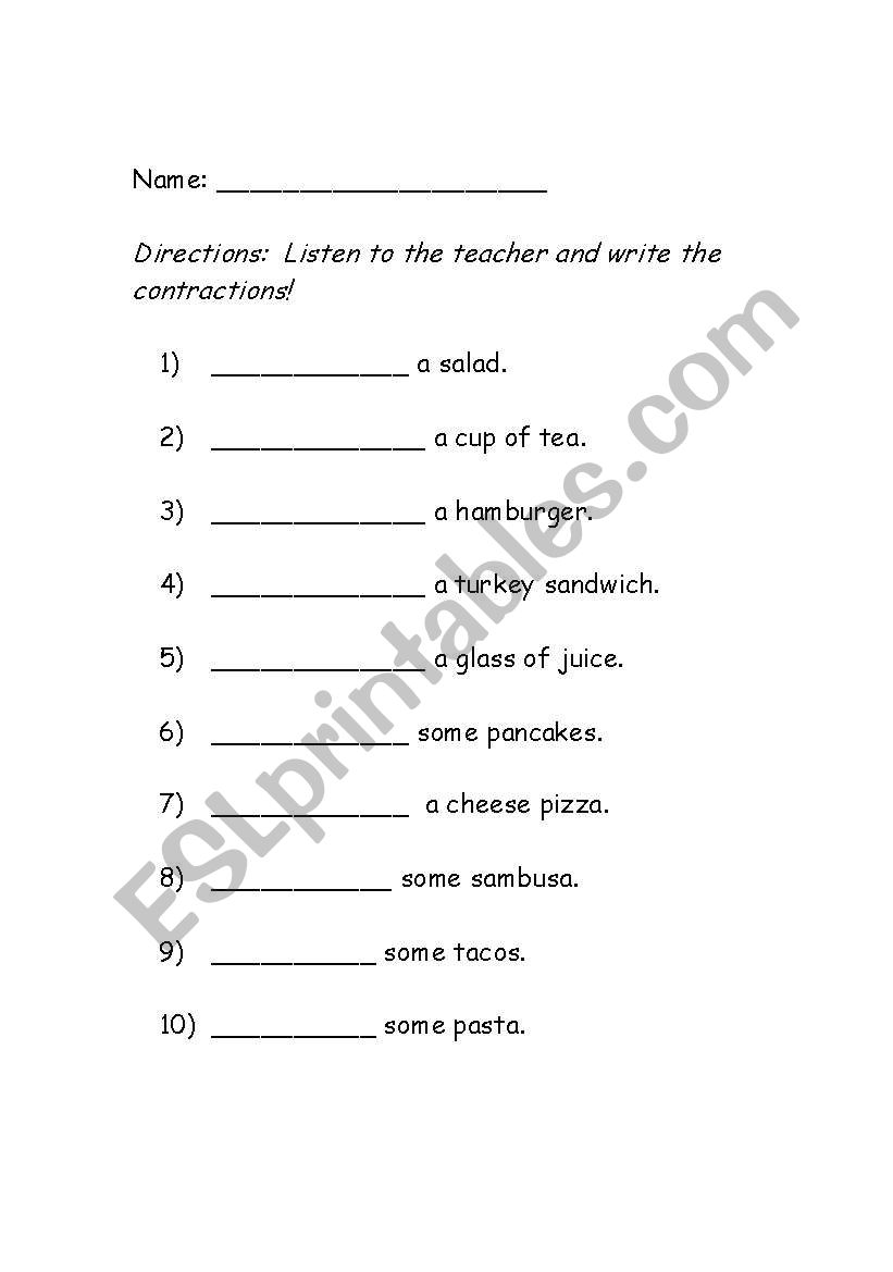 Contactions with Will worksheet