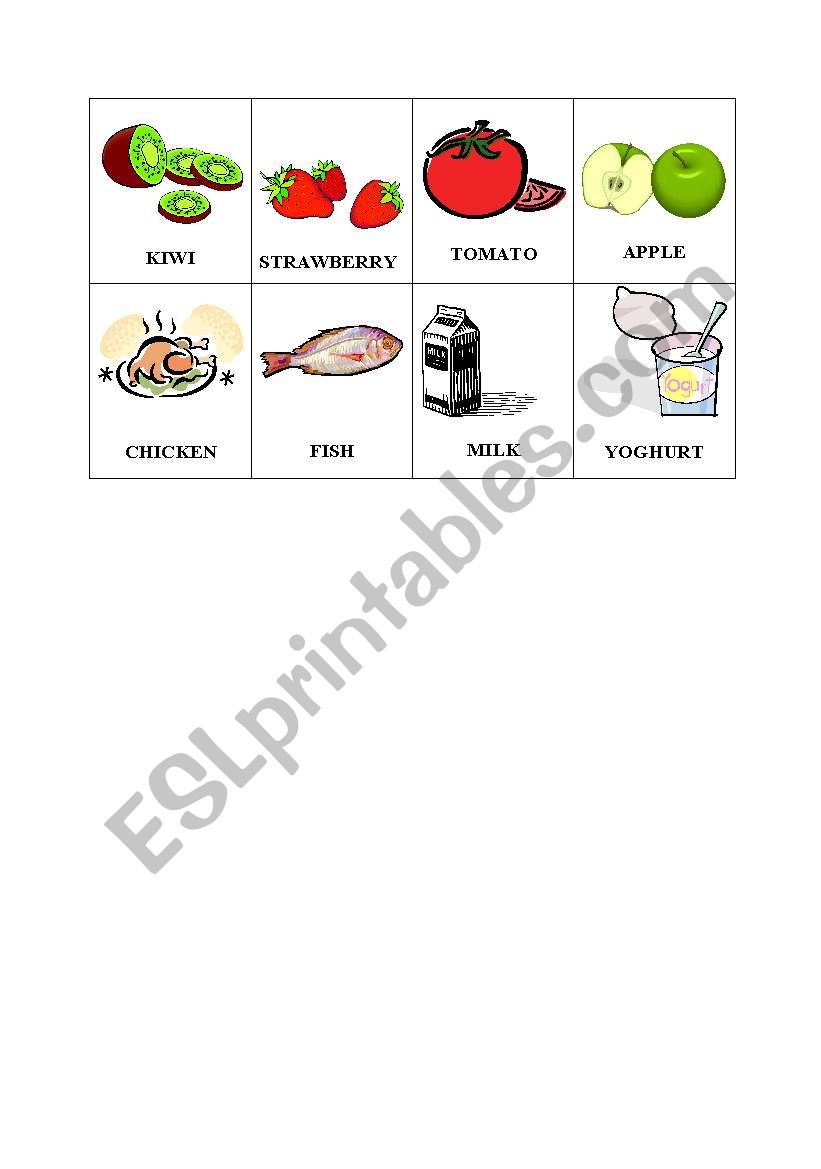 food 1 memory cards worksheet
