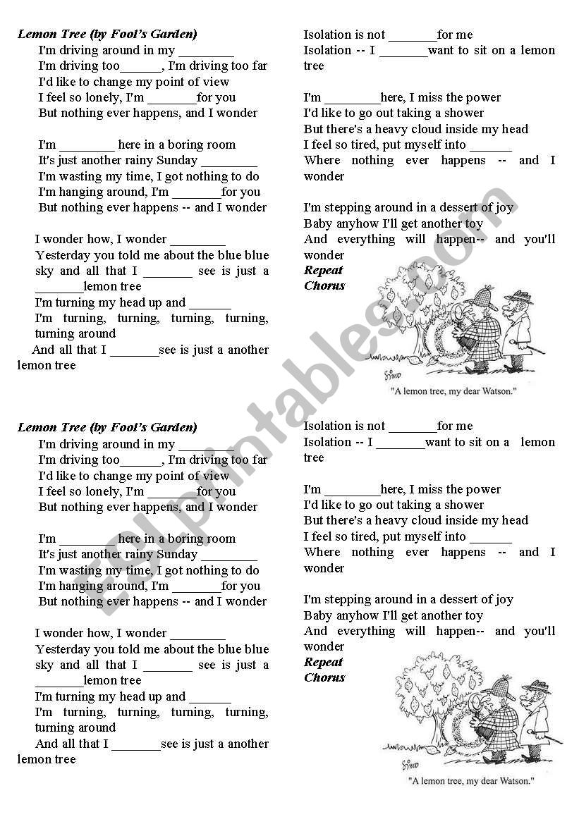 song: Lemon Tree worksheet