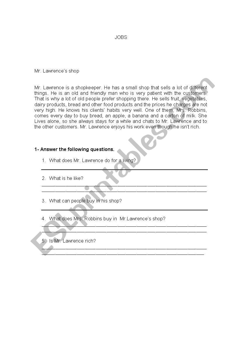 jobs worksheet