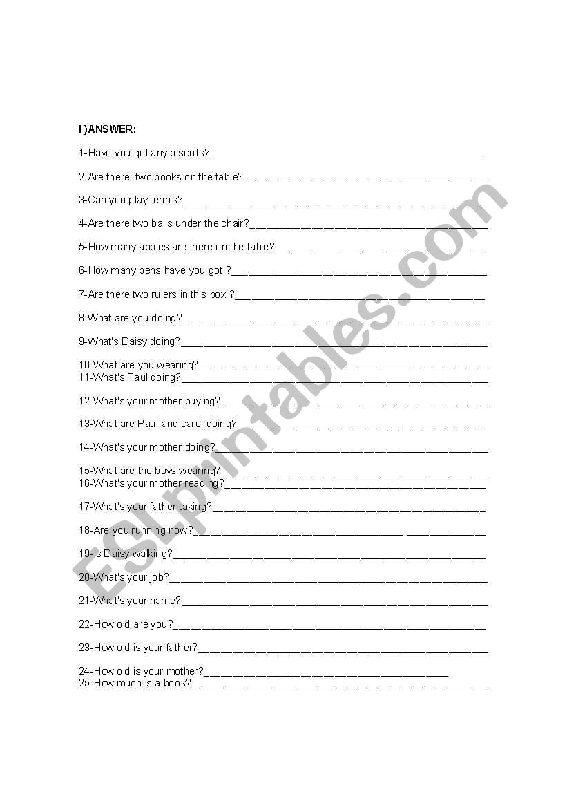 Answer questions worksheet