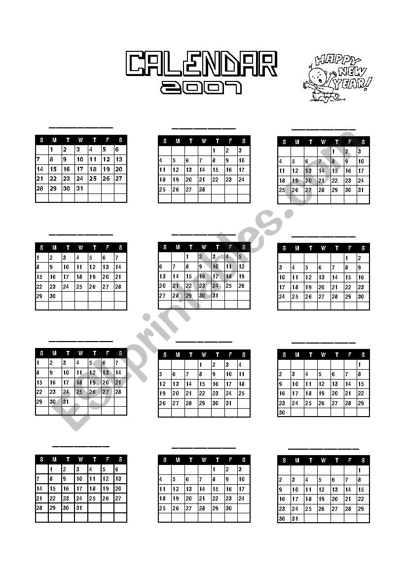 Calendar 2007 worksheet