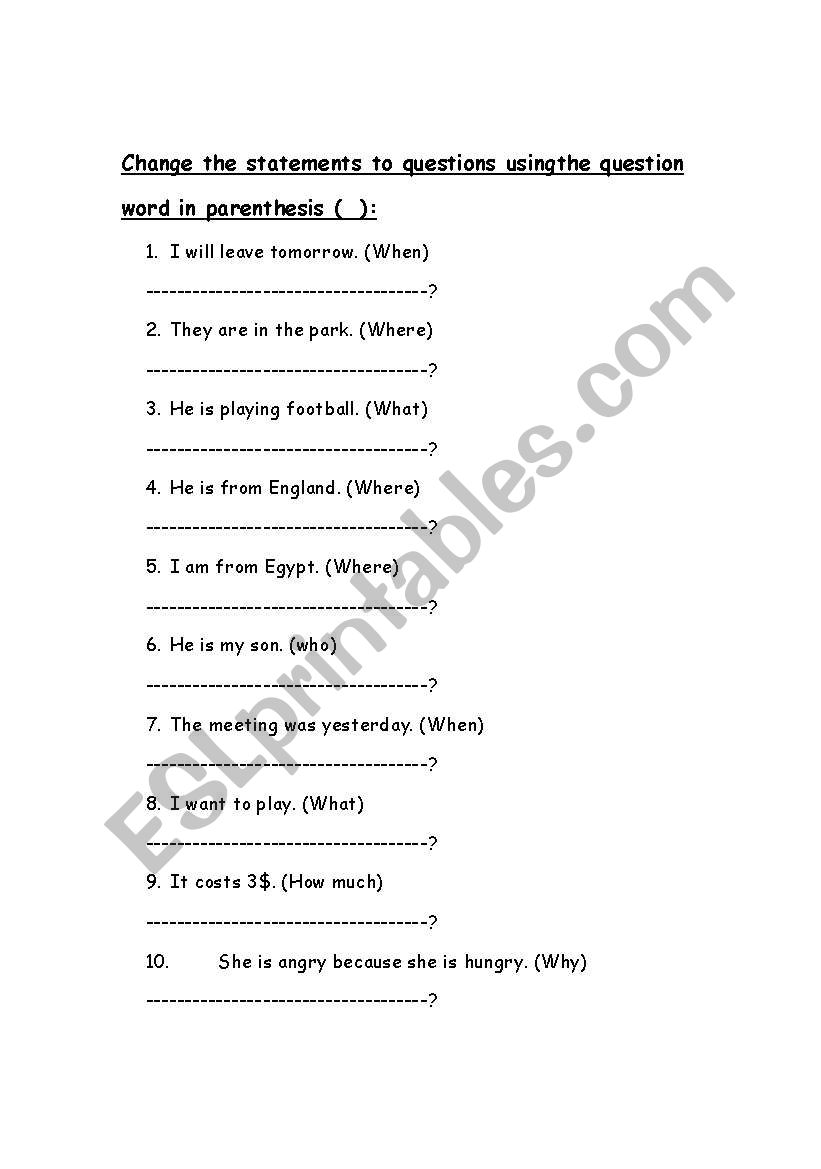 Asking questions worksheet