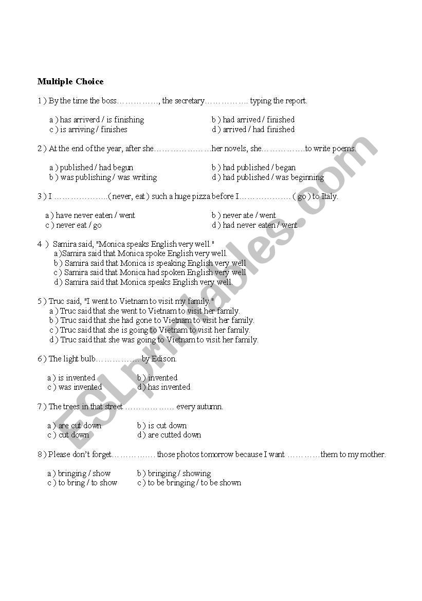 Multiple Choice worksheet