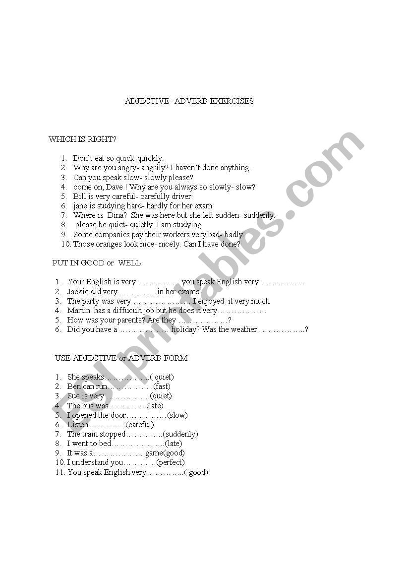 adjectives- adverbs worksheet