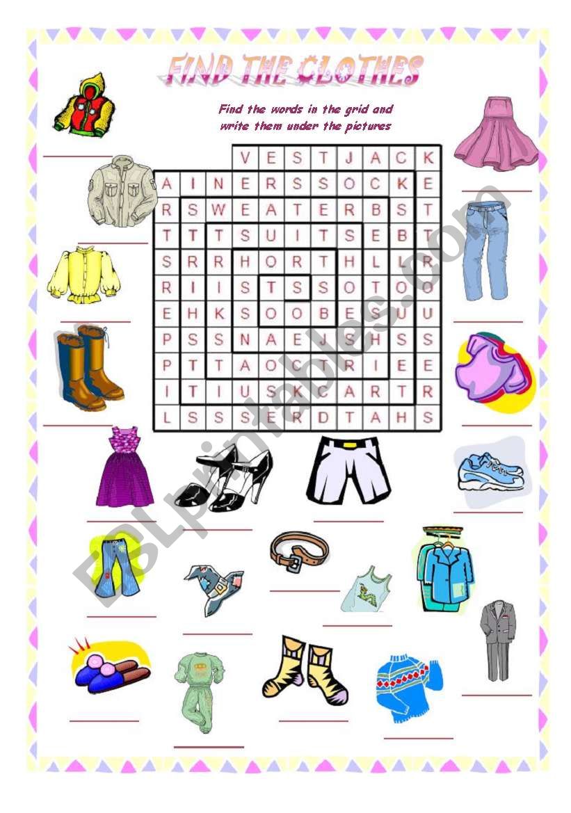 Find the clothes worksheet