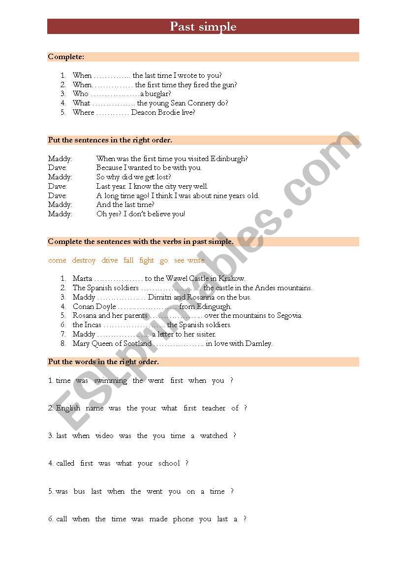 Past Simple worksheet