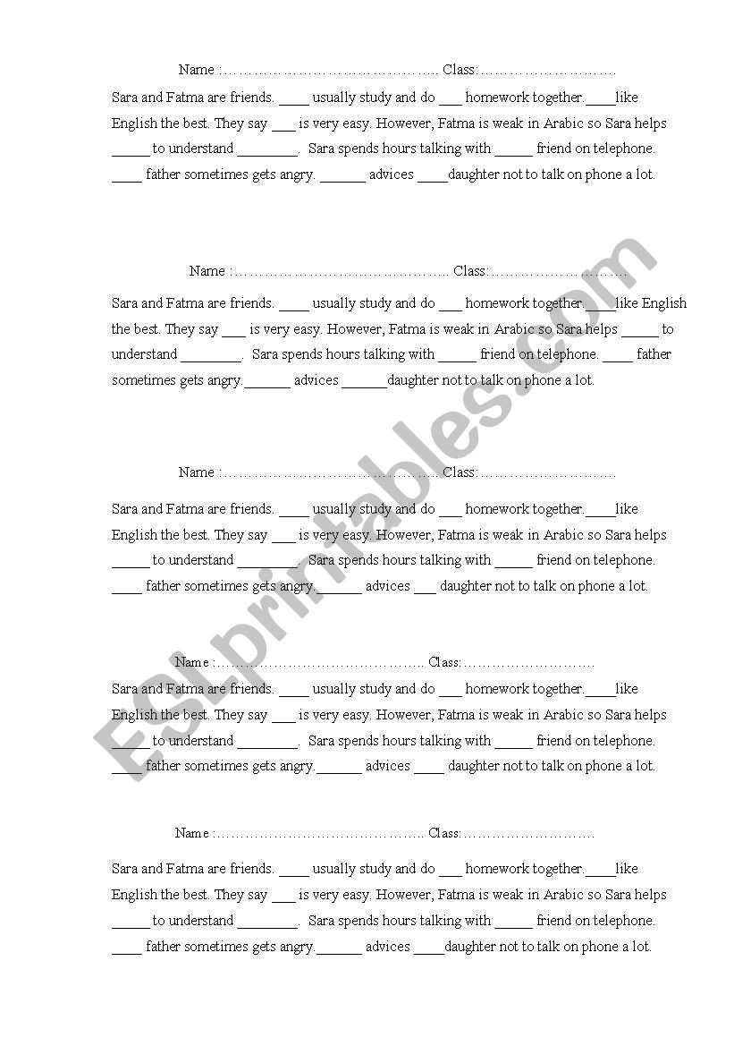 pronouns  worksheet