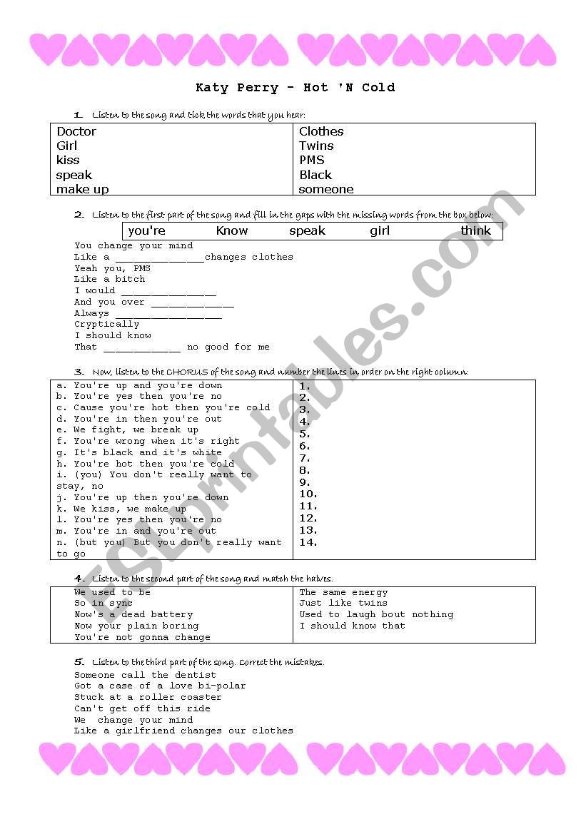 Sing a song with Katy Perry worksheet