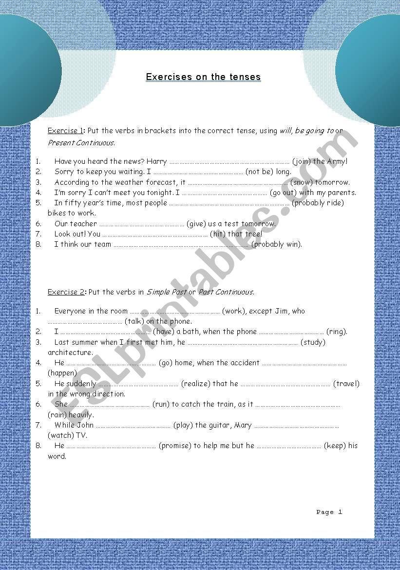 tenses worksheet