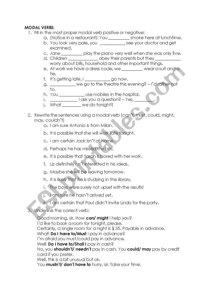 modal verbs worksheet worksheet