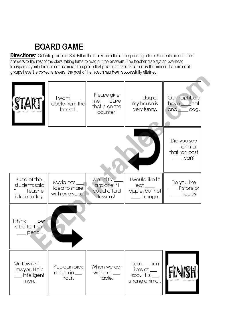 Board Game worksheet