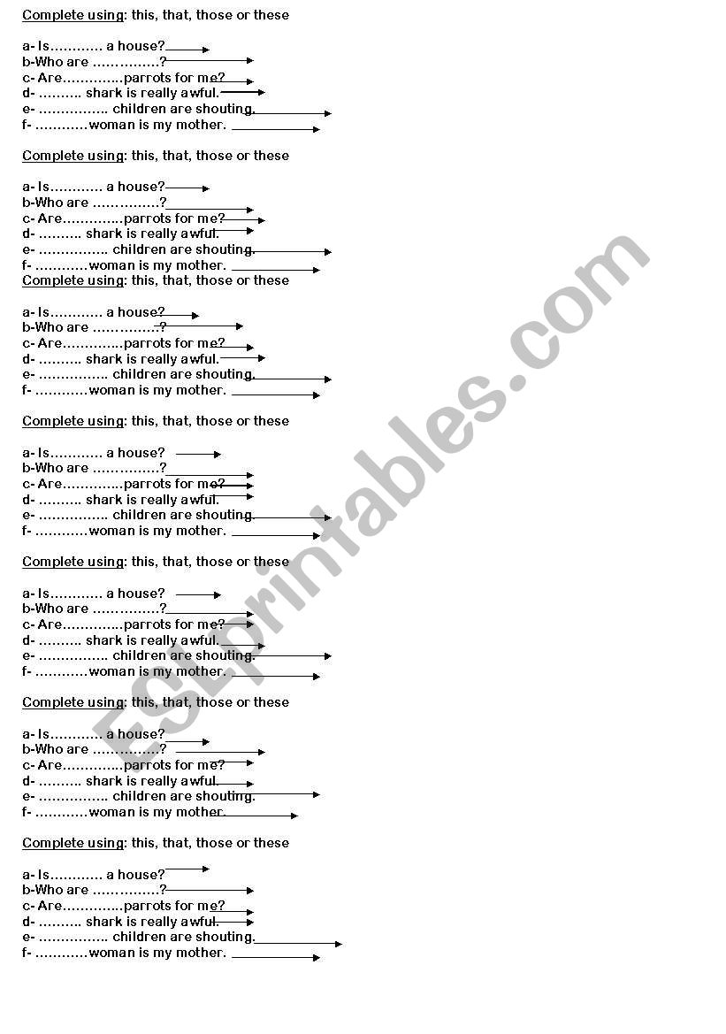 DEMONSTRATIVE ADJECTIVES worksheet