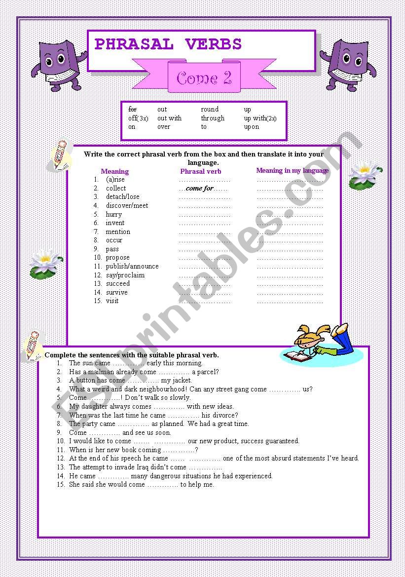 Phrasal verbs - COME 2 worksheet