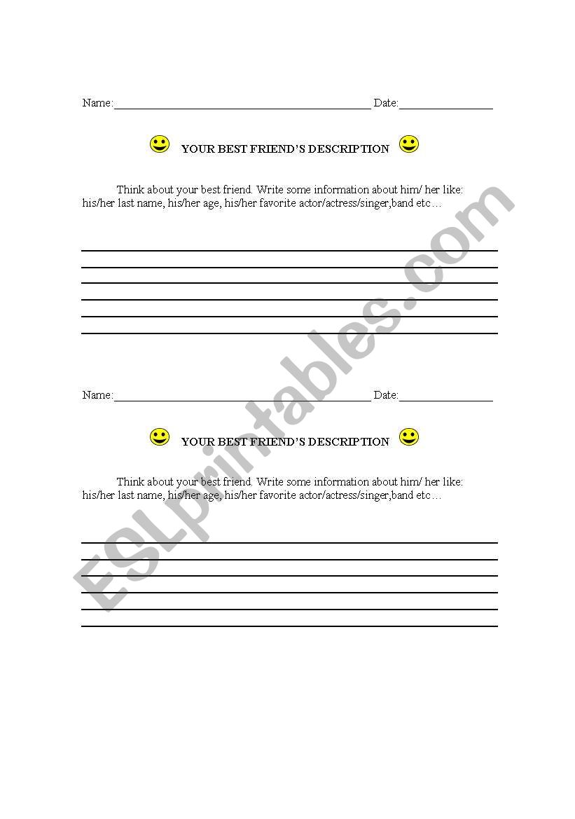 best friends description worksheet