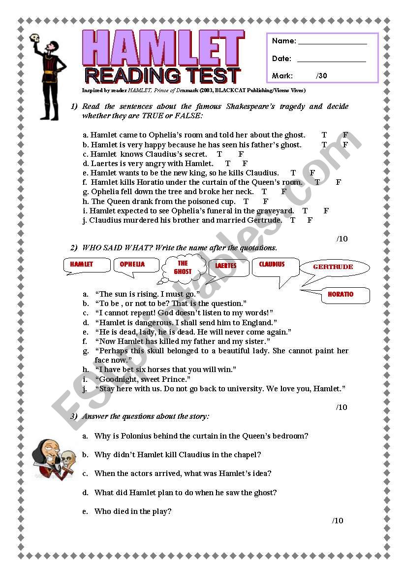 HAMLET READING TEST (with key)