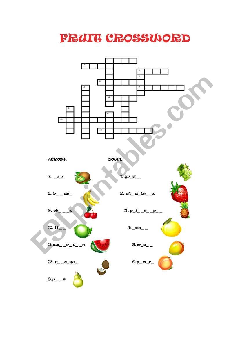 Fruit Crossword worksheet