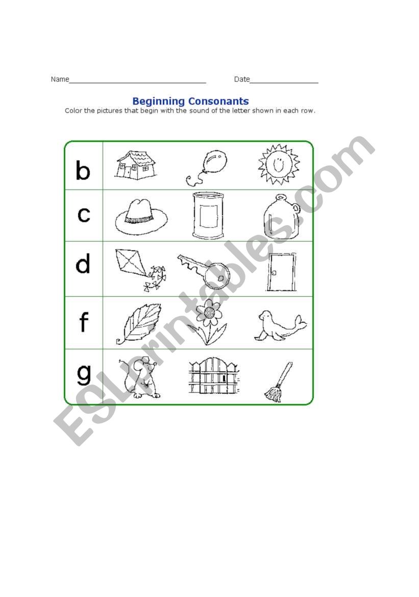 Beginning Consonants worksheet