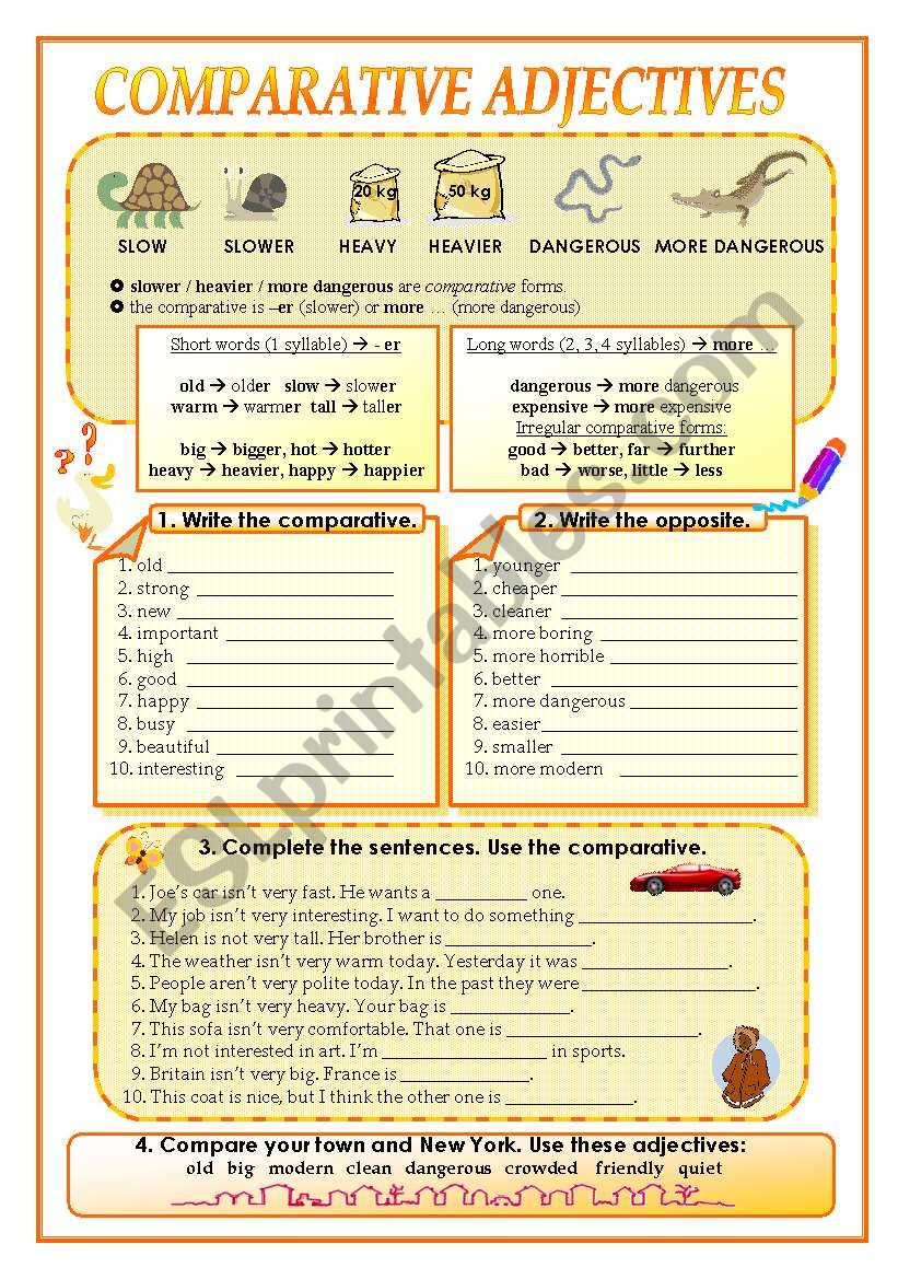 comparative adjectives worksheet