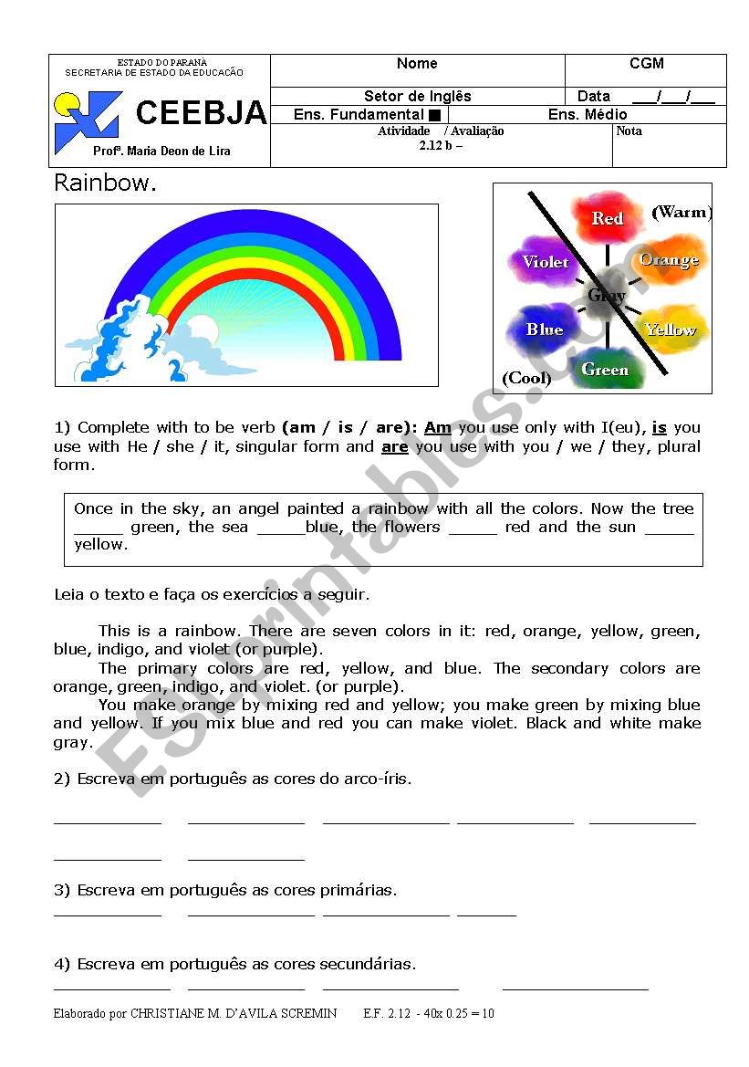 colours  worksheet
