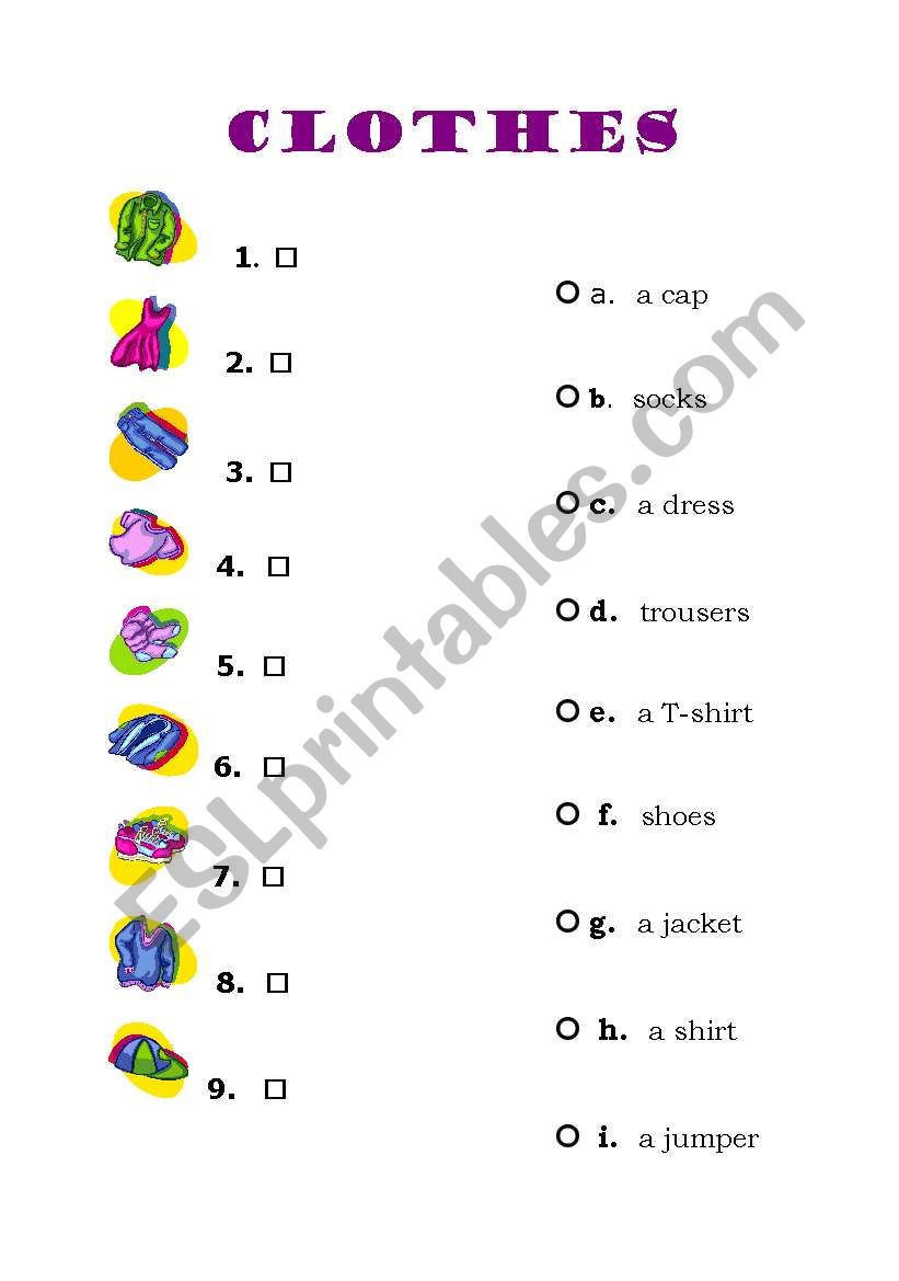 Clothes worksheet