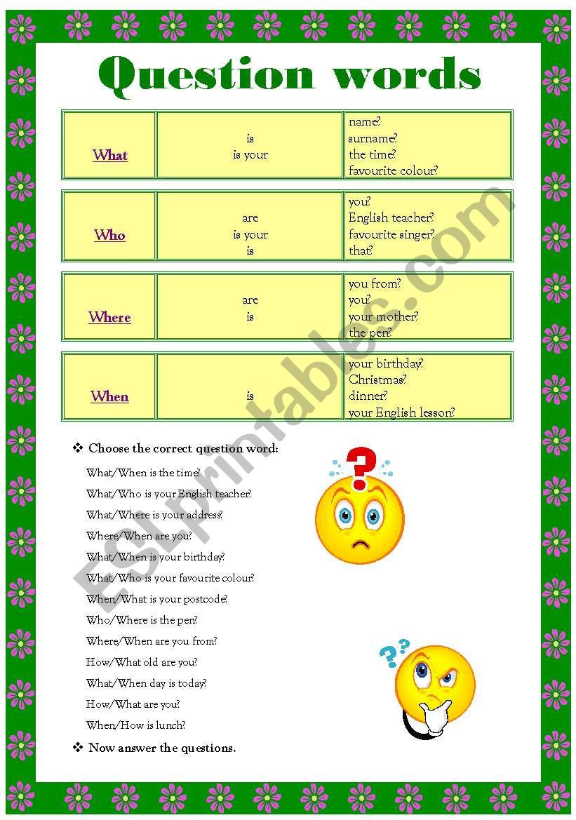 Question words worksheet