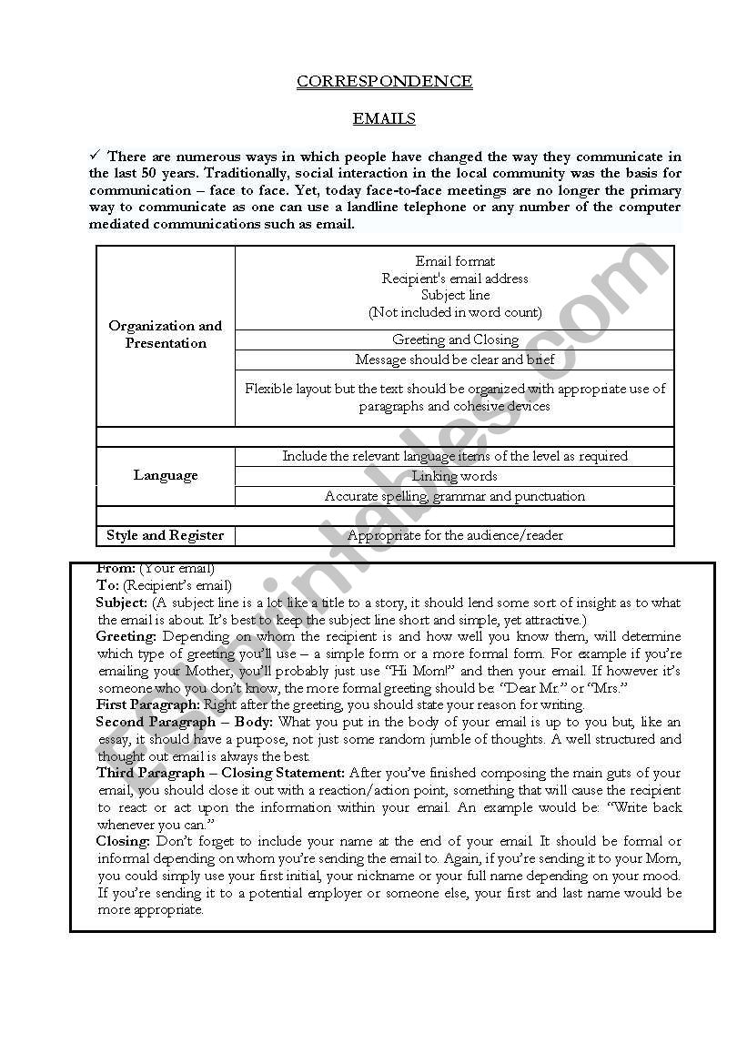 How to write an email worksheet