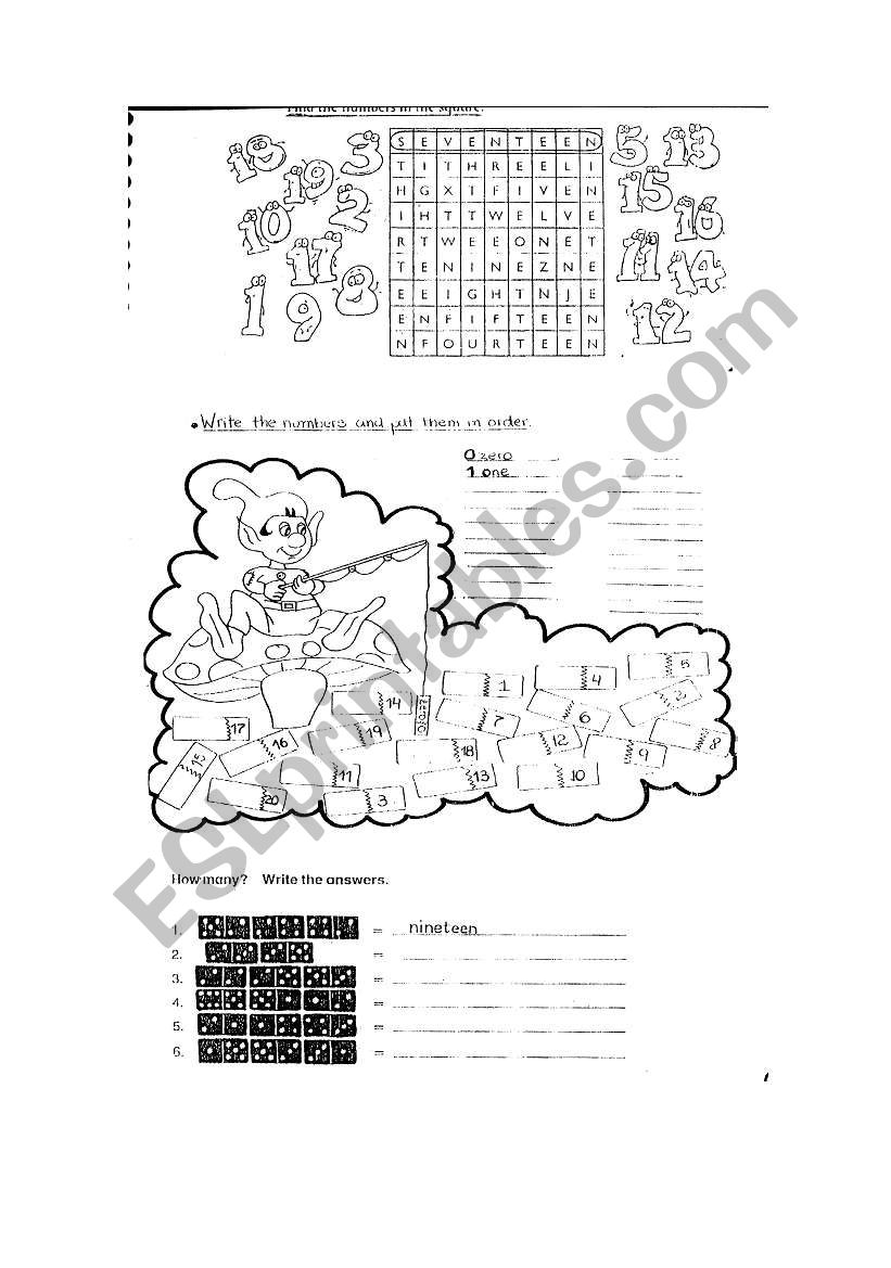 vocabulary numbers worksheet