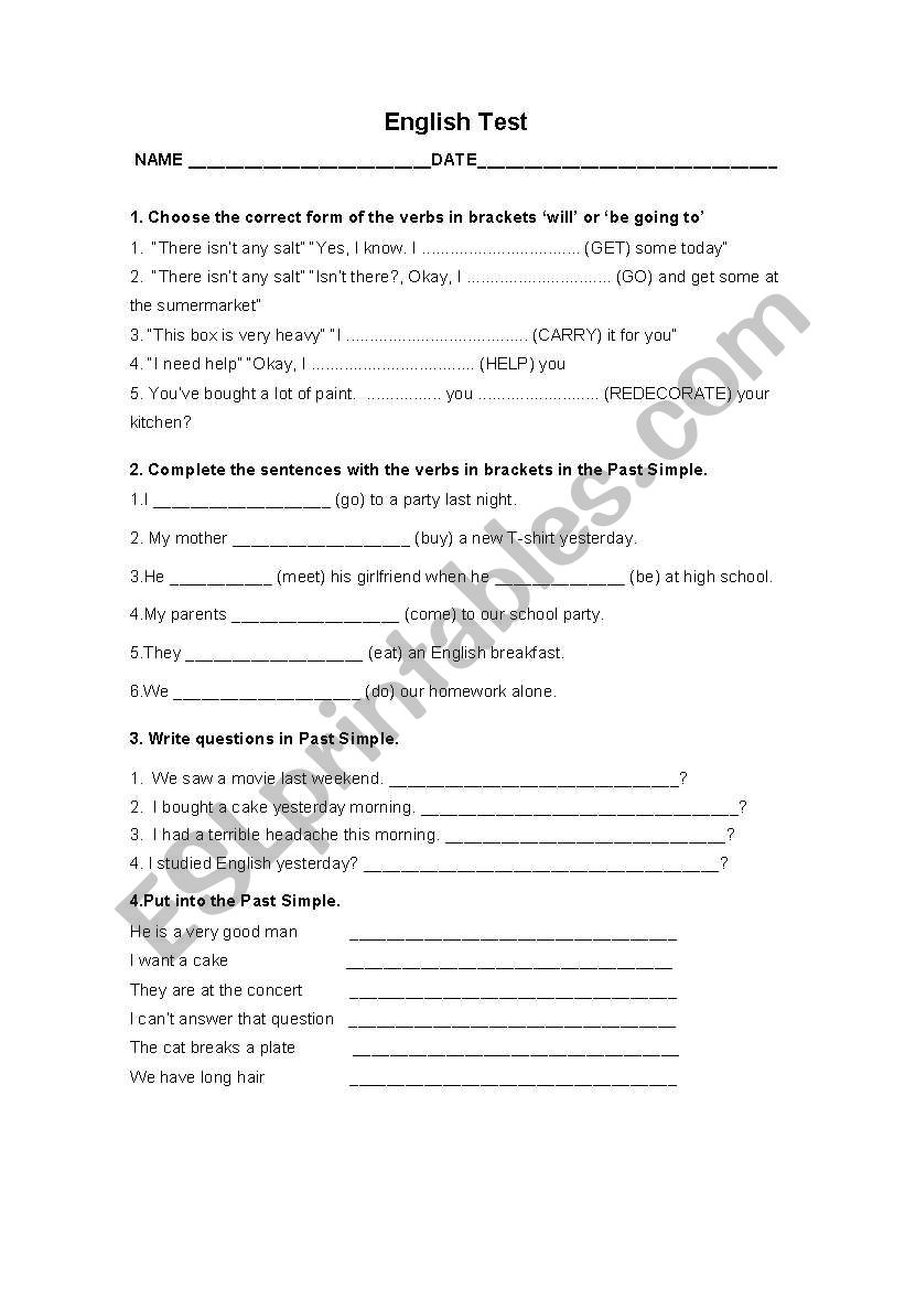 English Test worksheet