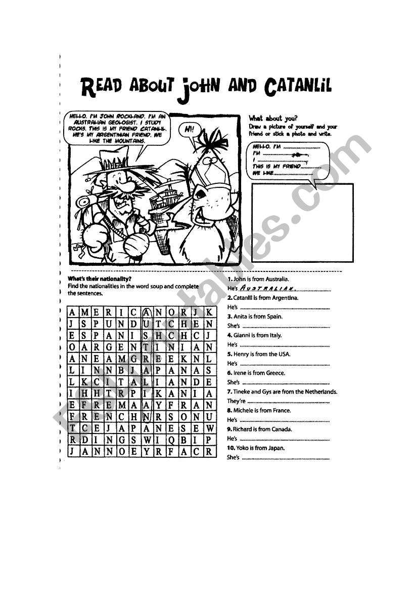Read about John and Catanlil worksheet