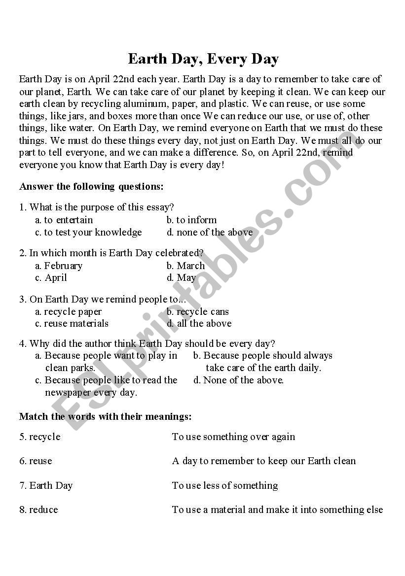 Earth Day, Every Day worksheet