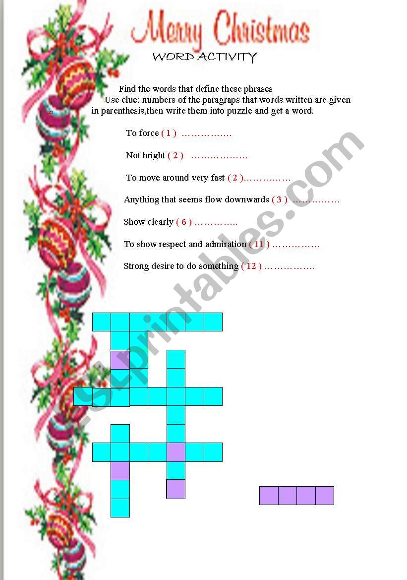 word activity worksheet